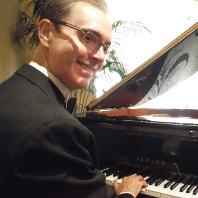 Pianist Kevin Fox performing at an event at the Beverly Hills Hotel.